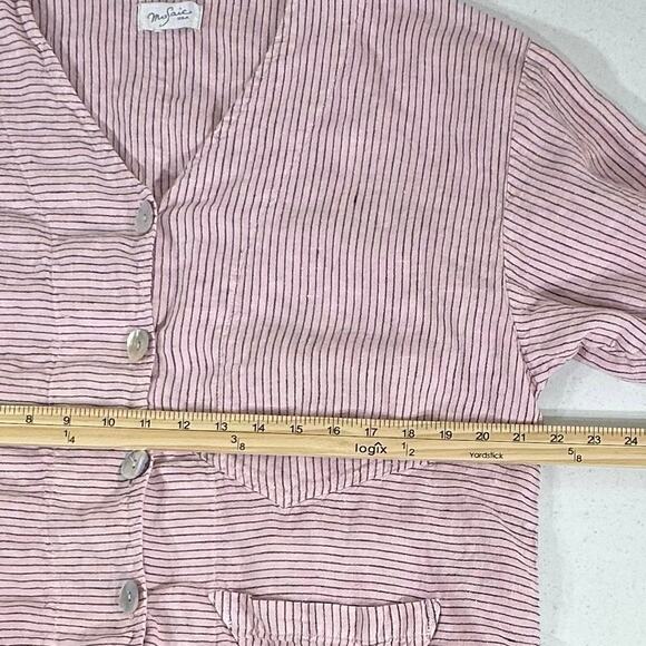Mosaic USA Linen Top Small Pink Stripe Asymmetrical 3/4 Sleeve Artsy Lagenlook - Picture 7 of 7
